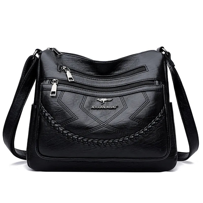 Soft PU leather women's shoulder bag in horizontal square shape with large capacity.