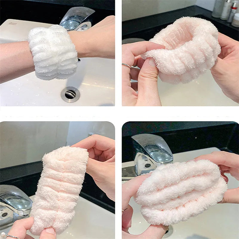 Absorbent wrist washband in coral velvet, high elasticity, plain solid colour for washing face