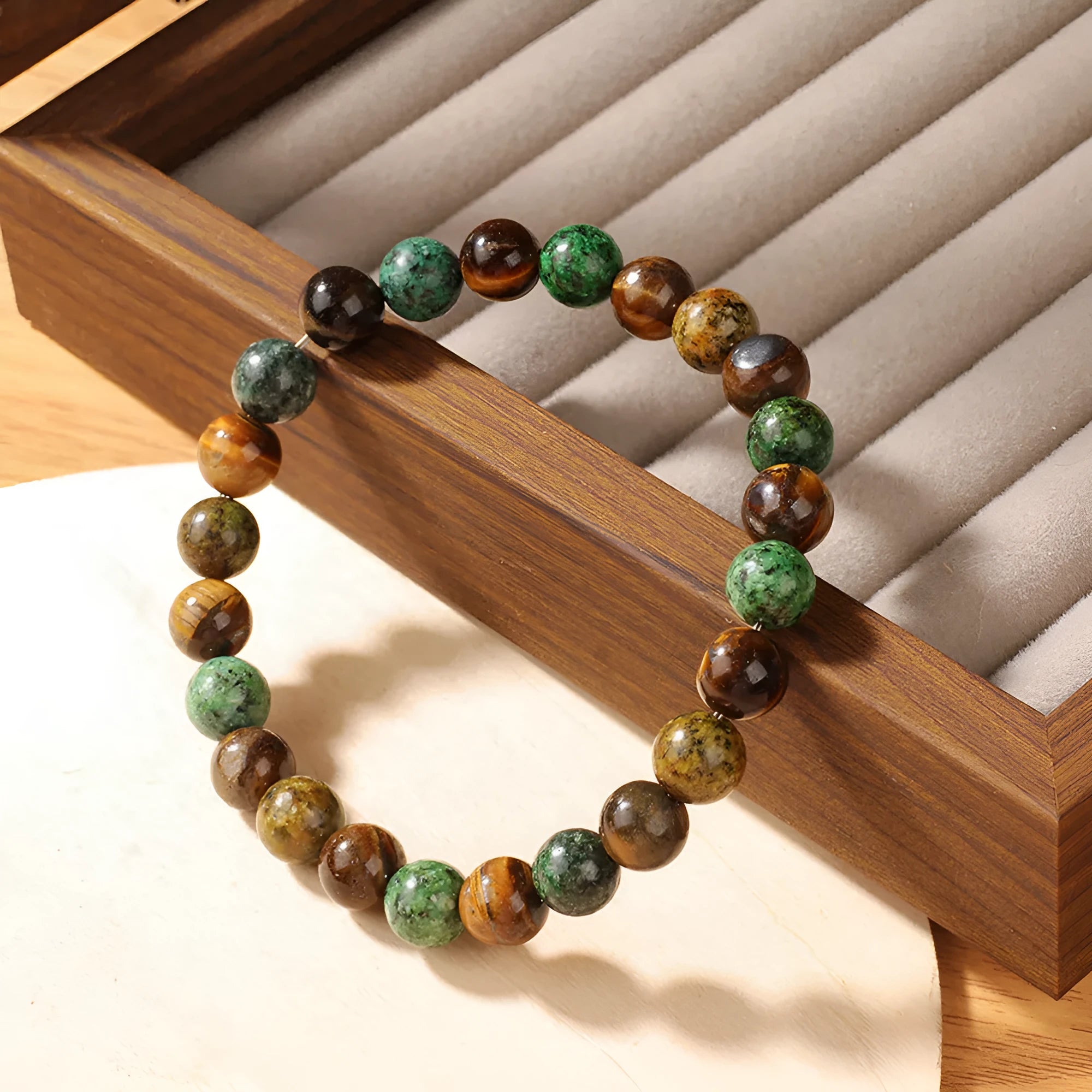 Handmade Tigereye stone bracelet with 18mm flower design in L1805 colour