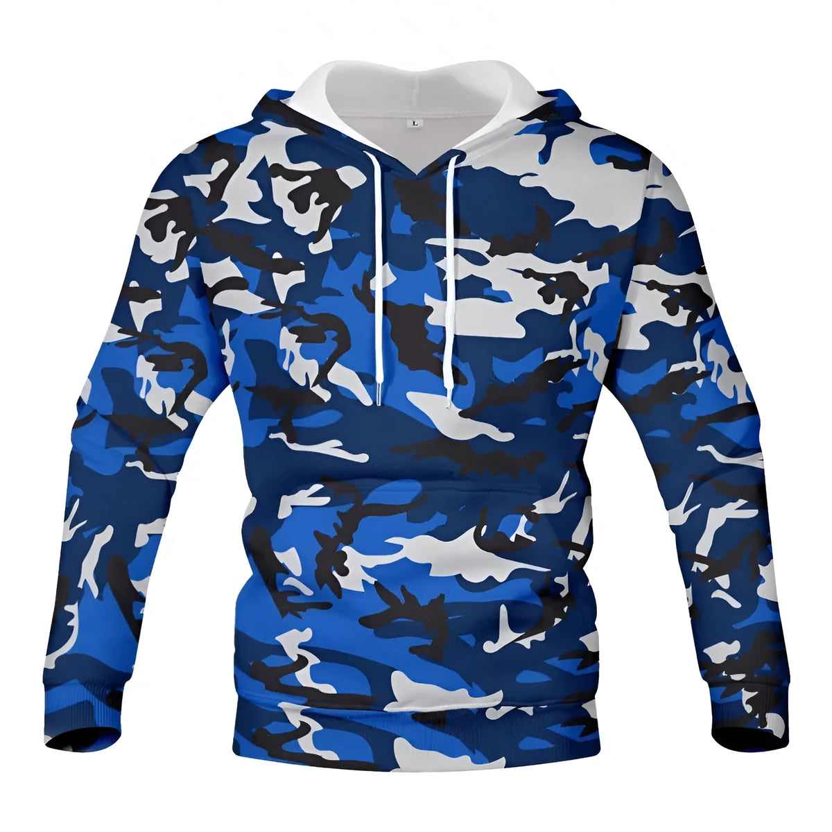 3D printed camouflage hooded hoodie cotton blend pullover loose fit sports hoodie front view