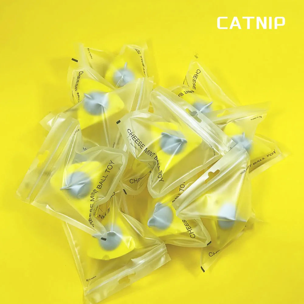 Yellow catnip toy balls made from natural cheese catnip and silvervine for cat teeth cleaning