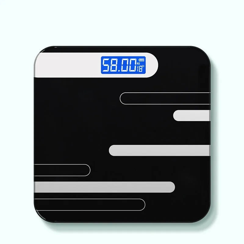 Electronic body scale with cross pattern in black, rose red, or white colours with USB charging