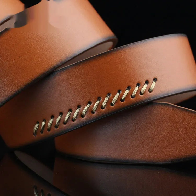 Men's threading casual belt with pattern design and pin buckle in black colour