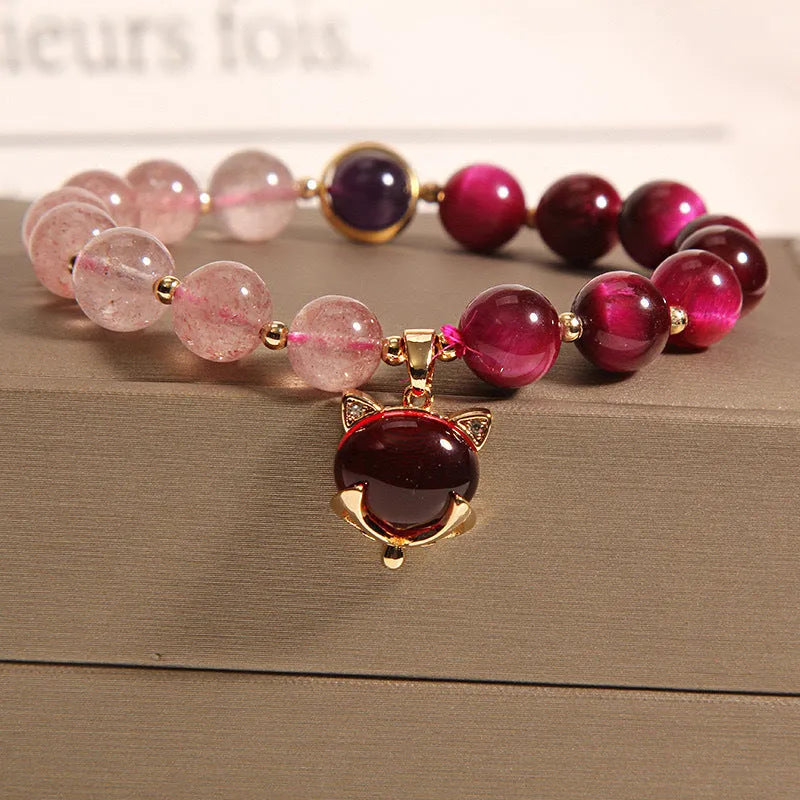 Natural strawberry crystal bracelet with elastic rope in 18cm uniform size for women