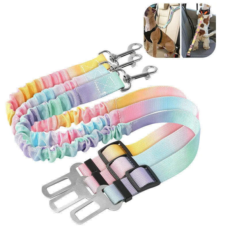 Elastic polyester pet hand holding rope for car use, 60-80cm long and 2.5cm wide, in gradient colours