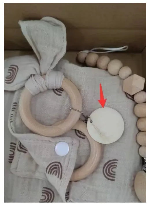 Baby teething toy set with bamboo blanket, wooden teether, bell, tyre brush and milestone for infant development