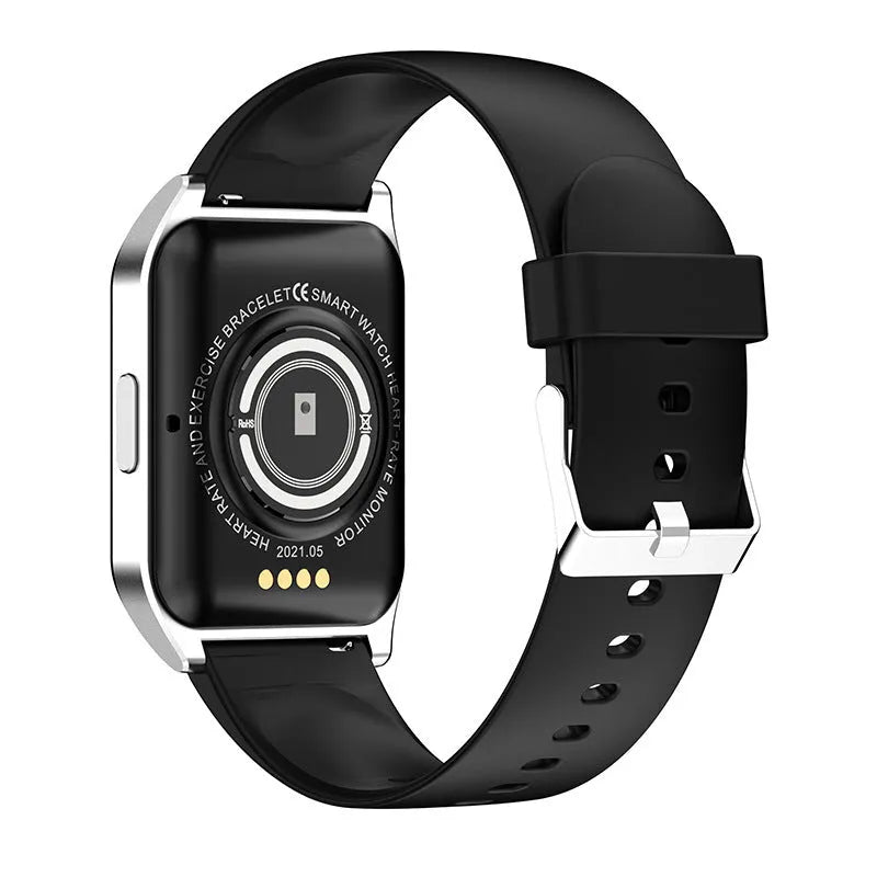 Black smart watch with heart rate monitor and Bluetooth call function on a 1.69-inch screen