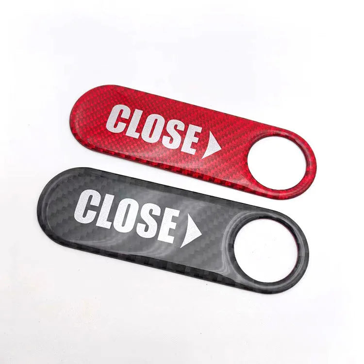 Electric trunk button sticker in carbon black with red edge for car interior modification