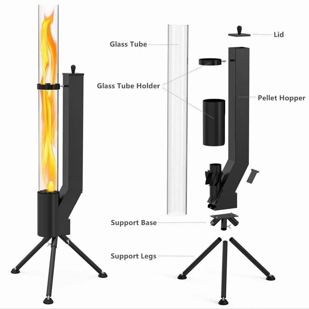 Vertical iron rocket furnace heating stove for courtyard garden outdoor use