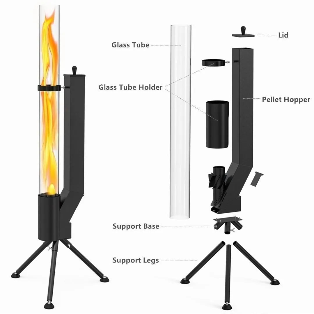 Vertical iron rocket furnace heating stove for courtyard garden outdoor use