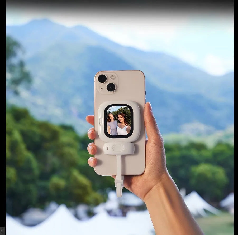 Black mini magnetic photo display screen 2.3 inches with a digital image shown, compatible with iPhone 5 to 16