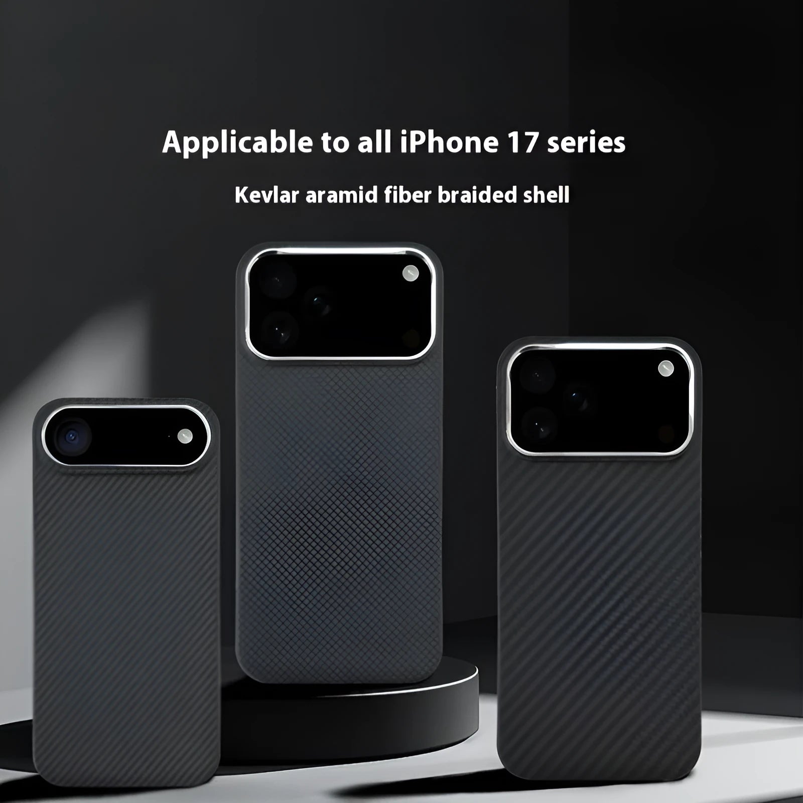 Black aramid fibre magnetic phone case for Apple iPhone 17 series with 6D micro relief texture