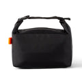Japanese-style insulated lunch bag in Oxford cloth, shown open with a lunch box inside.
