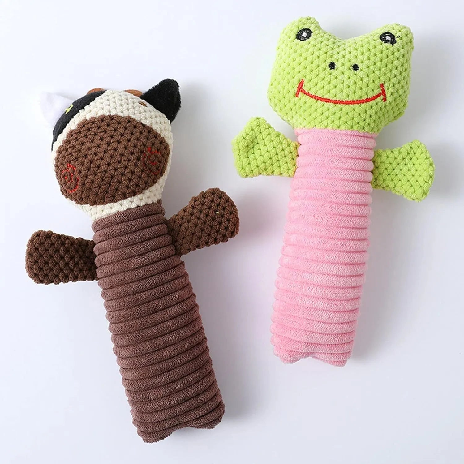 Soft plush squeaky dog chew toy in animal shape with dental cleaning function