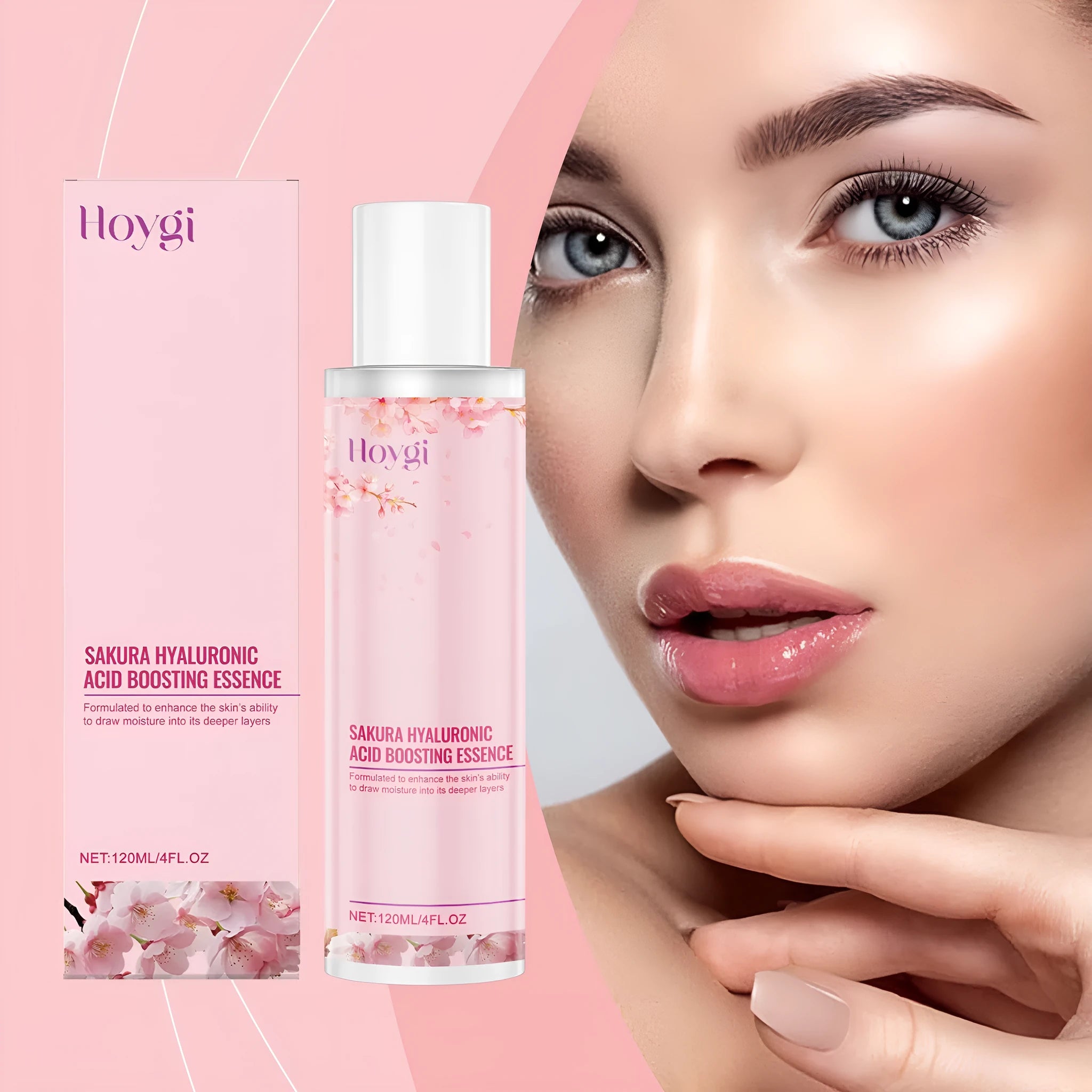 Hyaluronic acid moisturising lotion bottle with 120ml capacity containing cherry blossom extract
