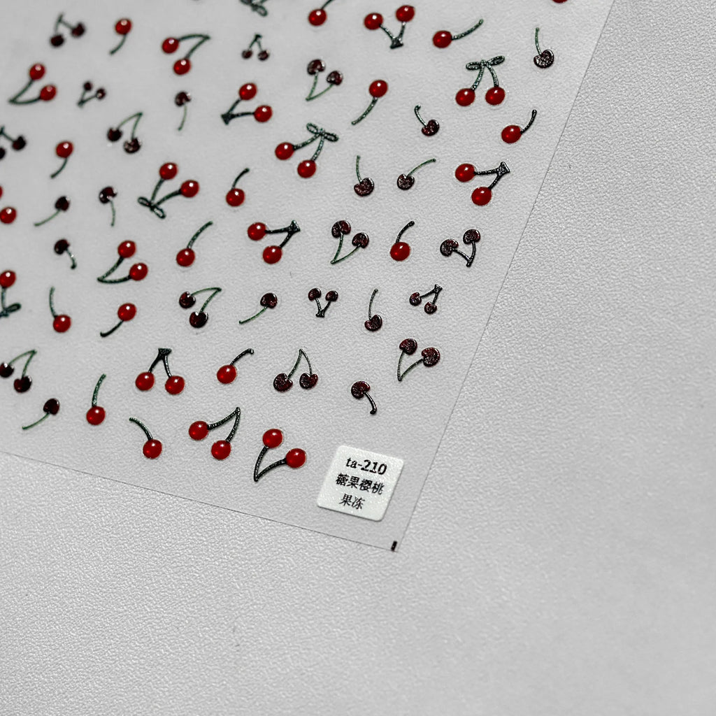 Jelly nail art sticker sheet with cartoon cherry pattern in plastic, style TA210 TA212 TA214