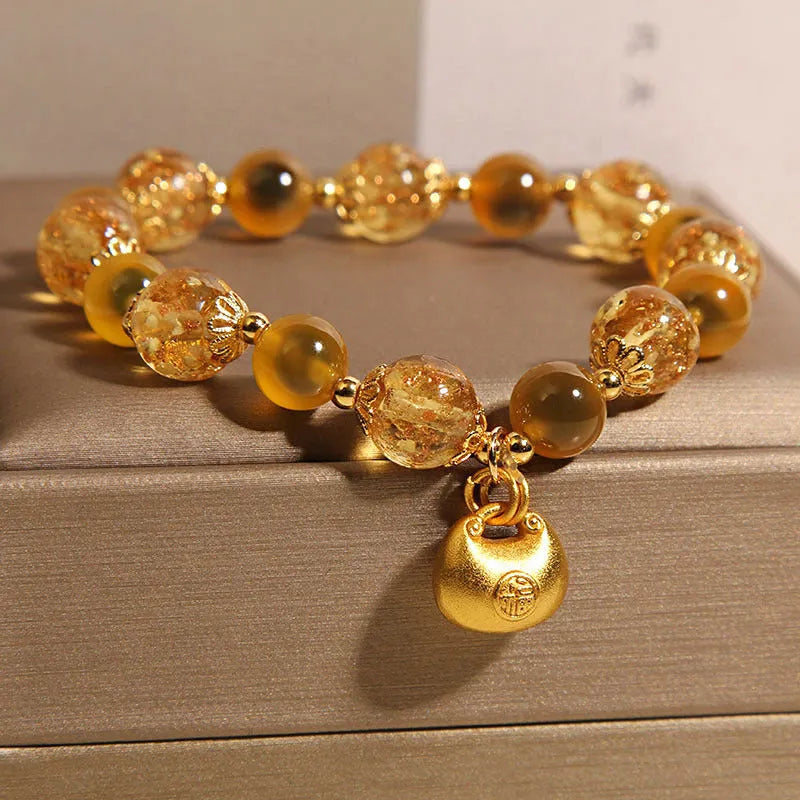 Natural yellow sugar heart agate crystal bracelet with luminous coloured glaze, women's Japanese Korean style, yellow colour