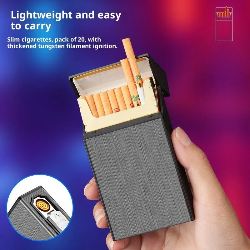 USB rechargeable aluminium cigarette case in black brushed finish with modern simplicity design