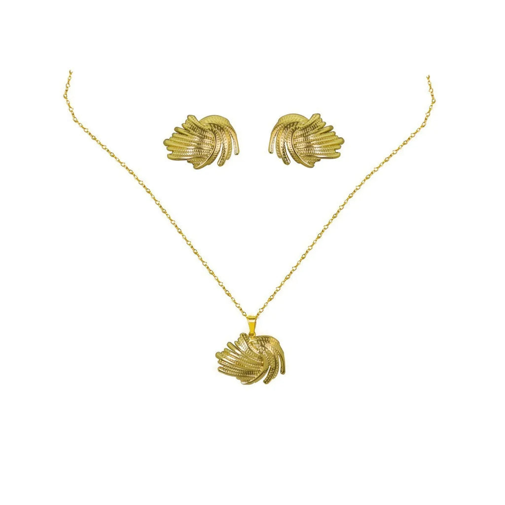 Geometric leaves and love heart earrings and necklace set in stainless steel electroplated finish multiple colour options