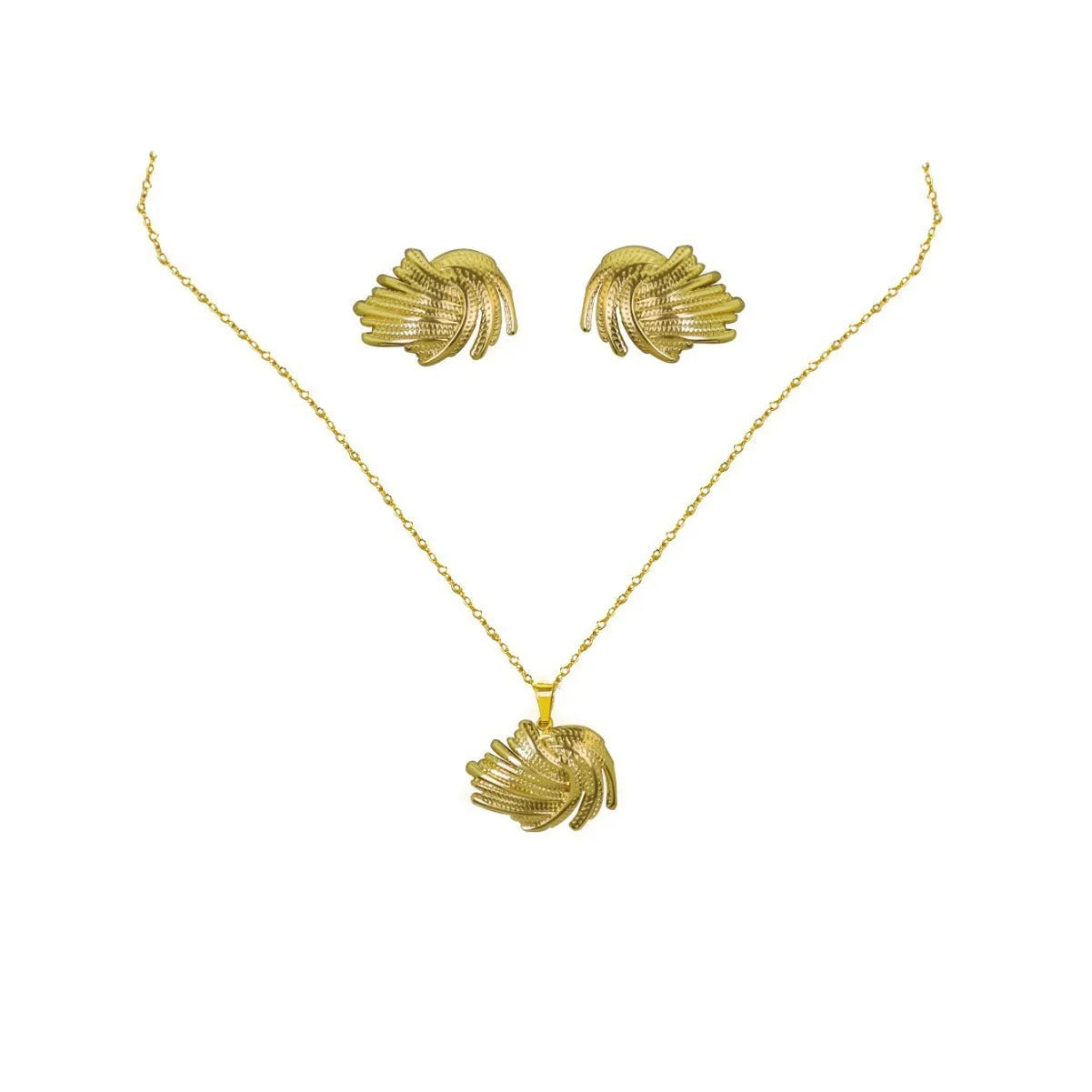 Geometric leaves and love heart earrings and necklace set in stainless steel electroplated finish multiple colour options
