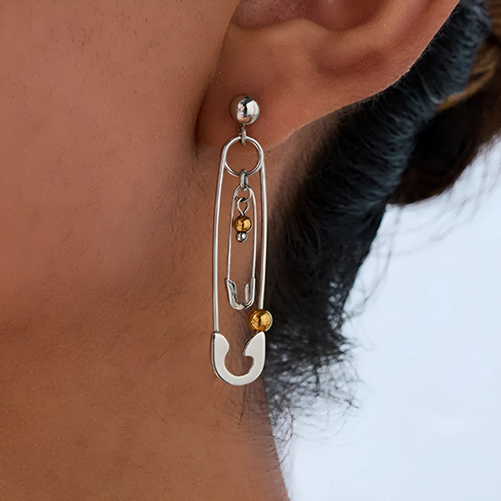 Stainless steel clip ear studs with geometric shape and electroplated finish for women