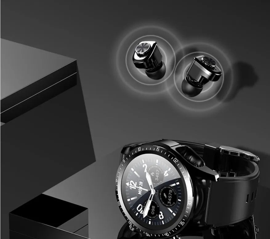 Black smartwatch with health monitoring on a silicone strap, showing a blood pressure readout on its screen.