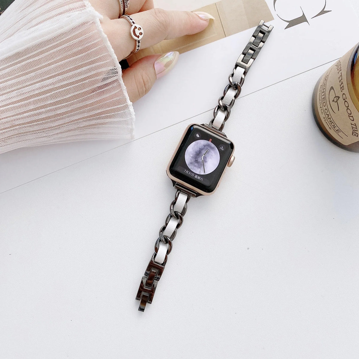 Classic starlight metal watch strap for Apple Watch 38/40/41mm 42/44/45mm, silver and white colour option