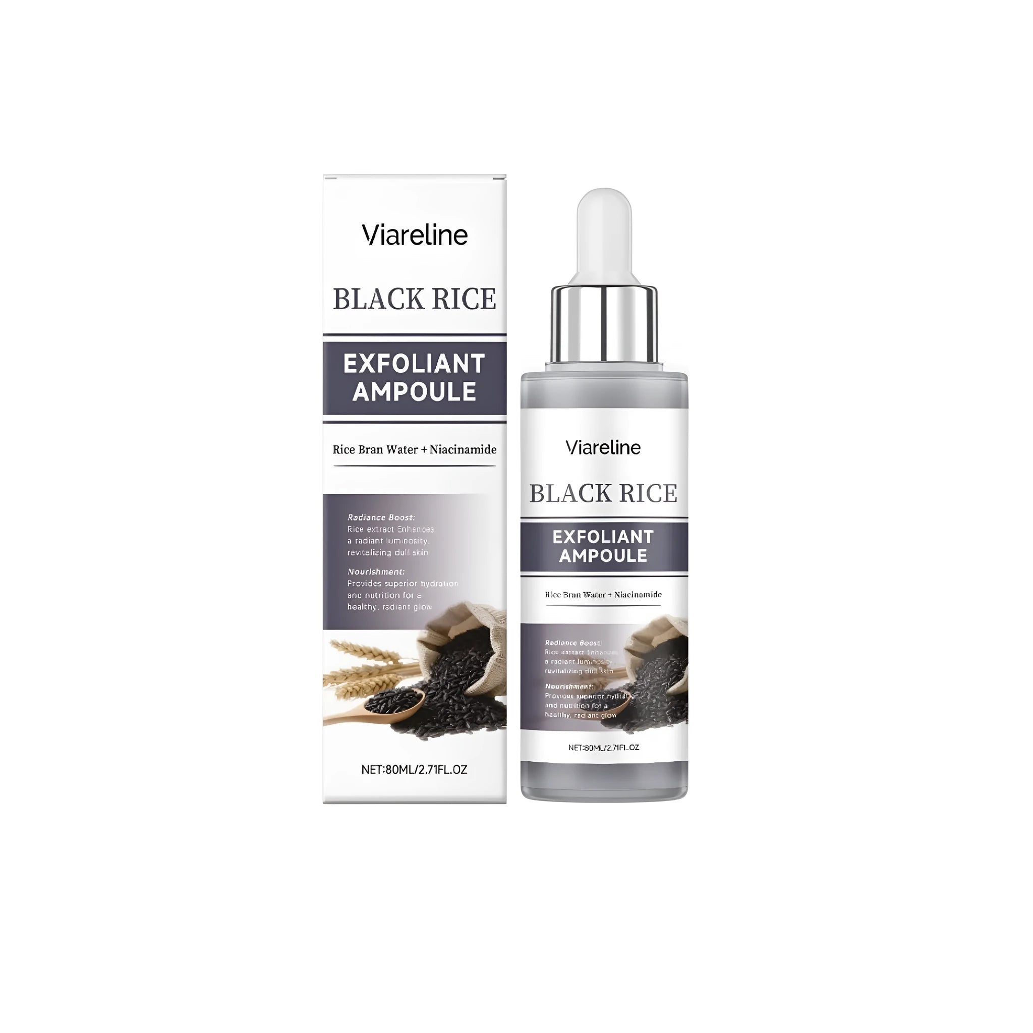 80ml bottle of clear black rice and salicylic acid exfoliating facial essence liquid