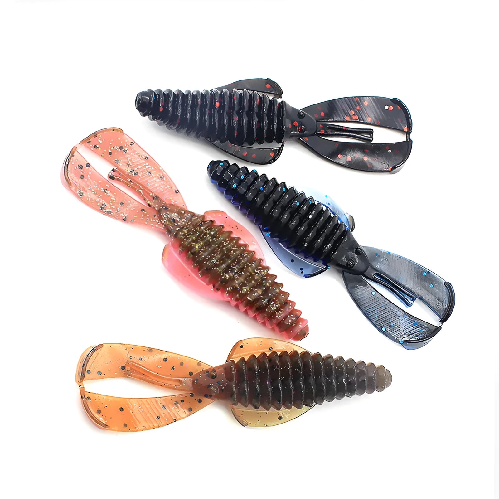 PVC soft plastic fishing lure in two sizes, 8cm and 12cm, shown in various colours from a twelve-colour selection.