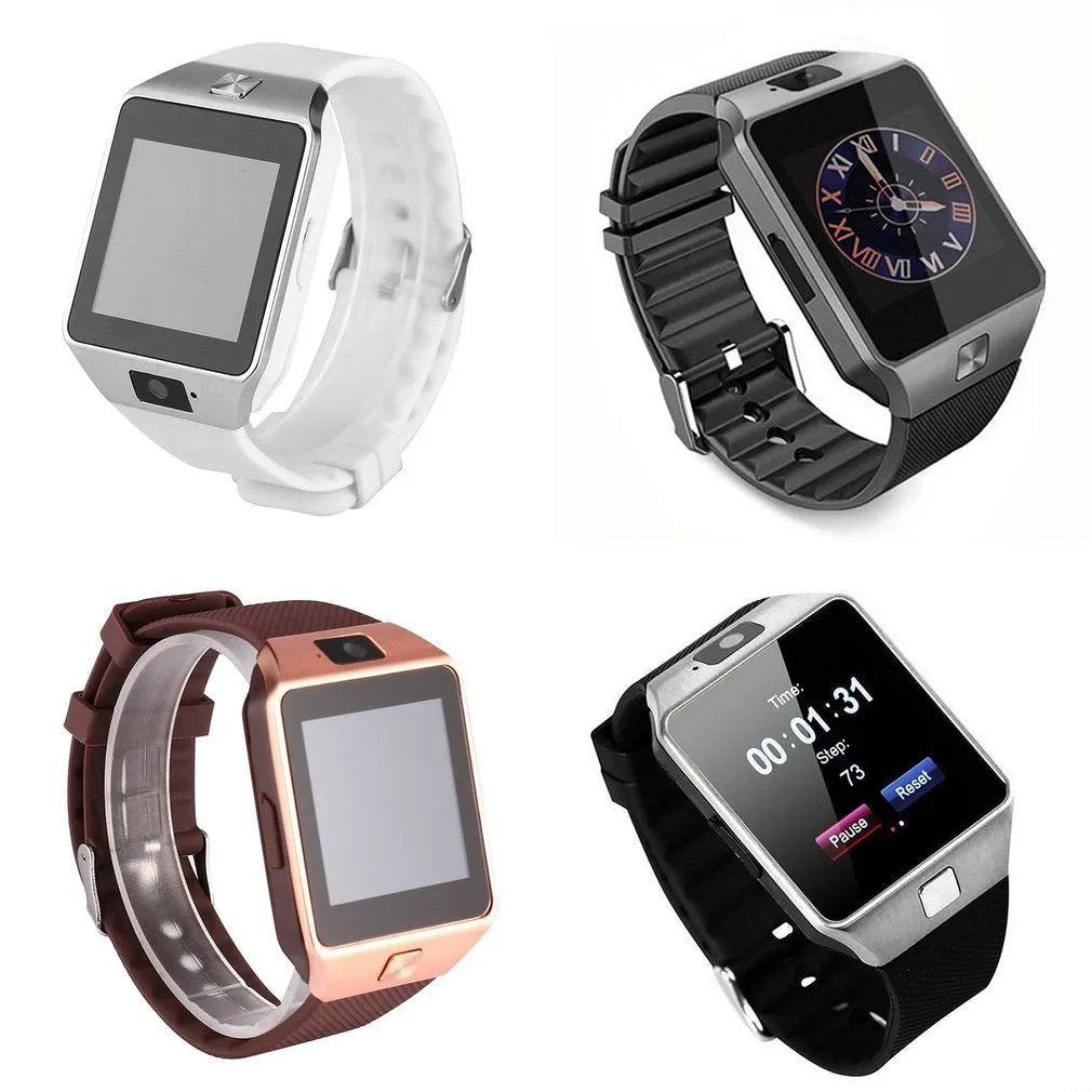 Bluetooth smart watch with 1.54 inch touch screen in black, white, gold or silver grey on sporty silicone wrist strap
