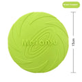 Soft rubber dog frisbee flying disc toy in red, blue, and green colour options showing small, medium, and large sizes