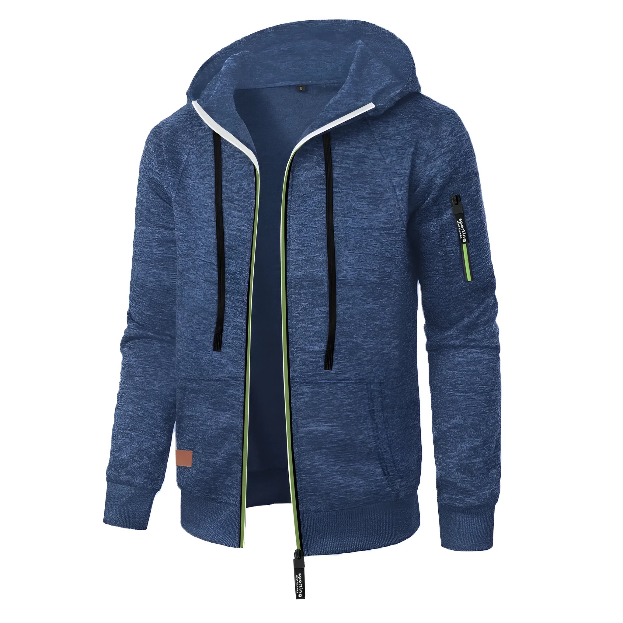 Men's loose fit jacquard hooded coat in black, polyester fibre, Korean style cardigan with long sleeves and hood