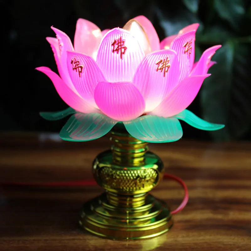 Colourful lotus flower design Buddha plug-in lamp for altar worship.