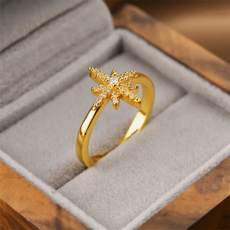 Gold geometric open adjustable ring with Korean fashion styling on copper construction