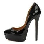 Plus size women's low-cut high heel pumps with PU upper round toe in black and red sizes 43-48