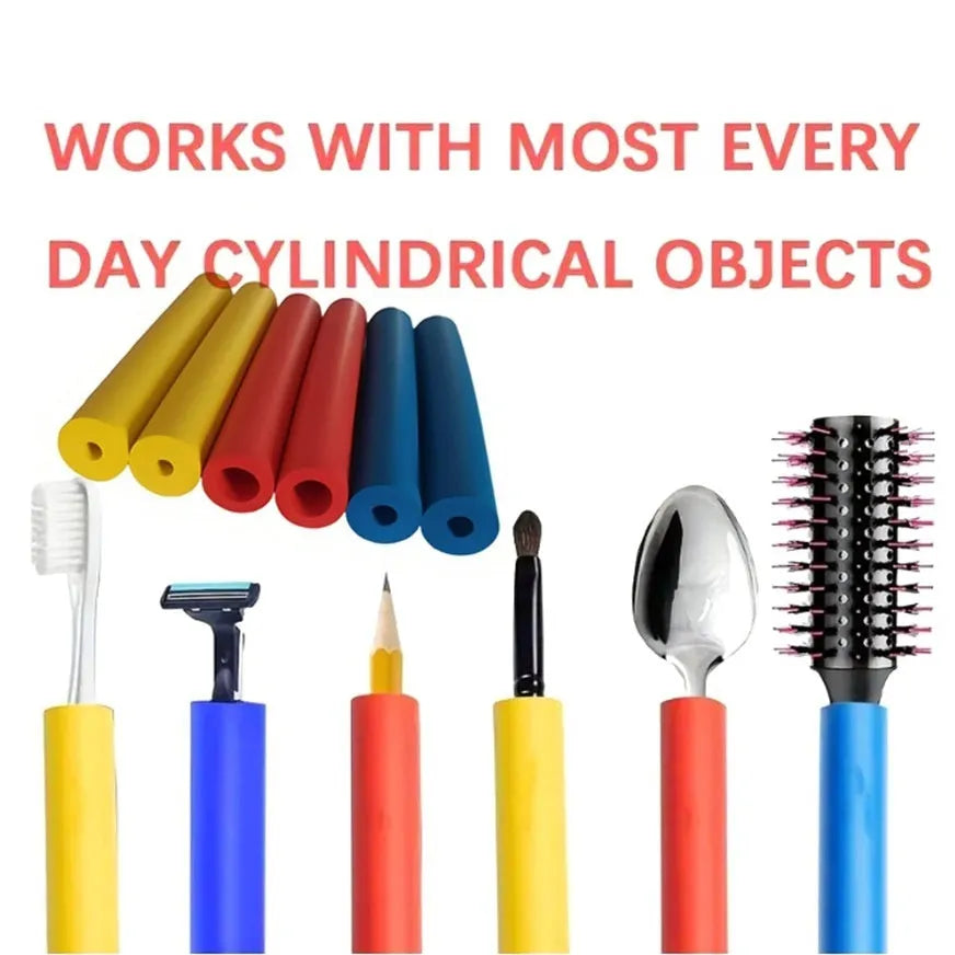 Pack of black rubber grip hoses for cutlery and pens showing inner and outer diameter.