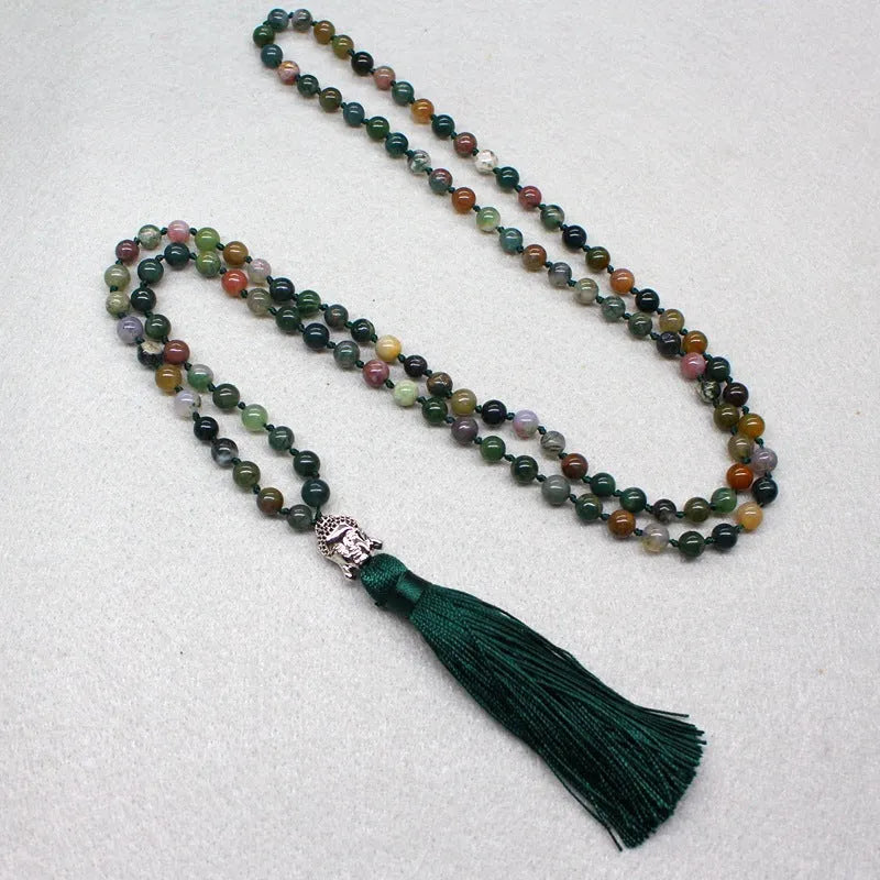 India agate 108-bead blessing necklace with 6mm geometric beads