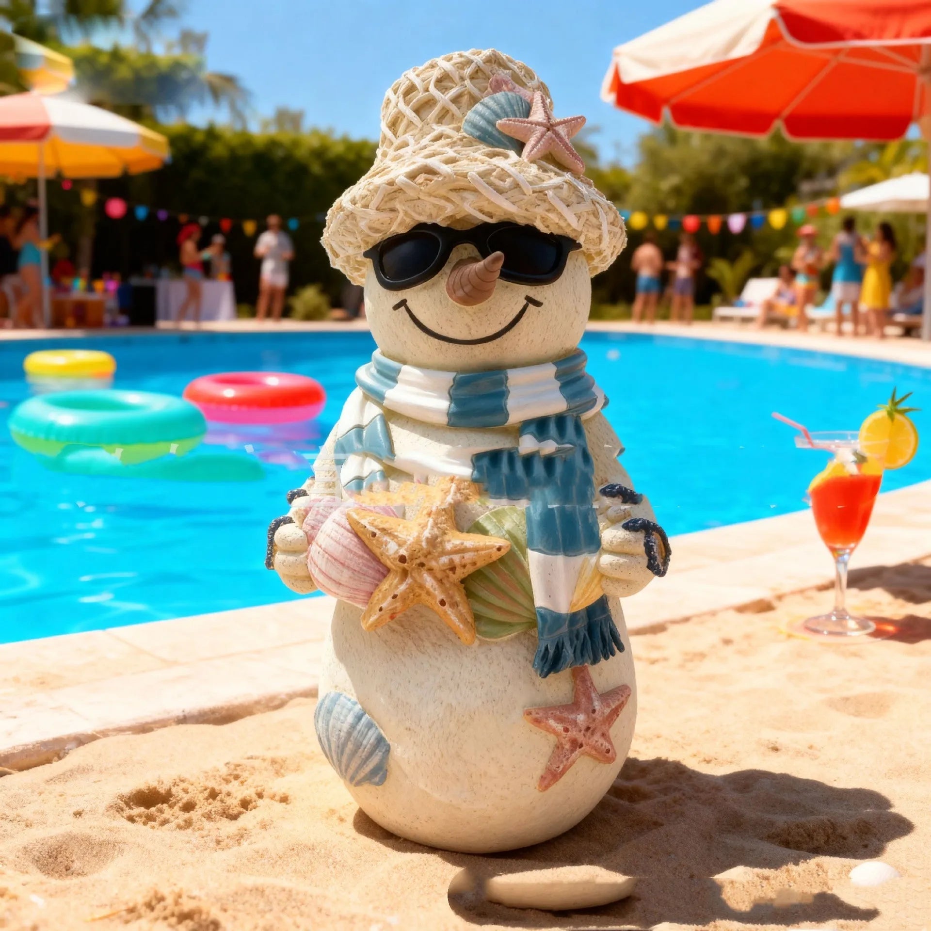 Resin beach snowman decoration in Hailang Beach style, 18x6x7cm, on a tabletop