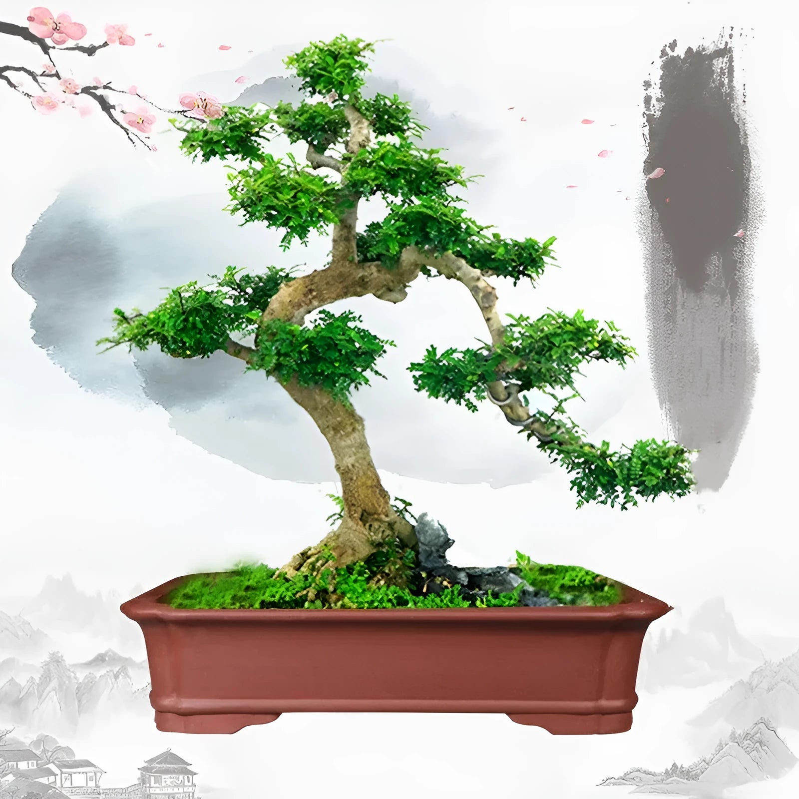 Handmade rectangular purple clay flowerpot for large plants or bonsai, shown in three available sizes.