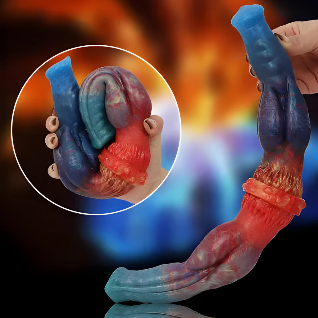 Orthrus big nodule silicone dildo 36cm long 4.8cm wide in streamer colour