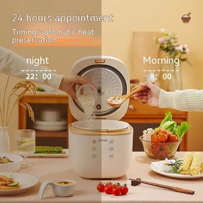 White or beige 3L intelligent multi-function rice cooker with black inner pot and accessories