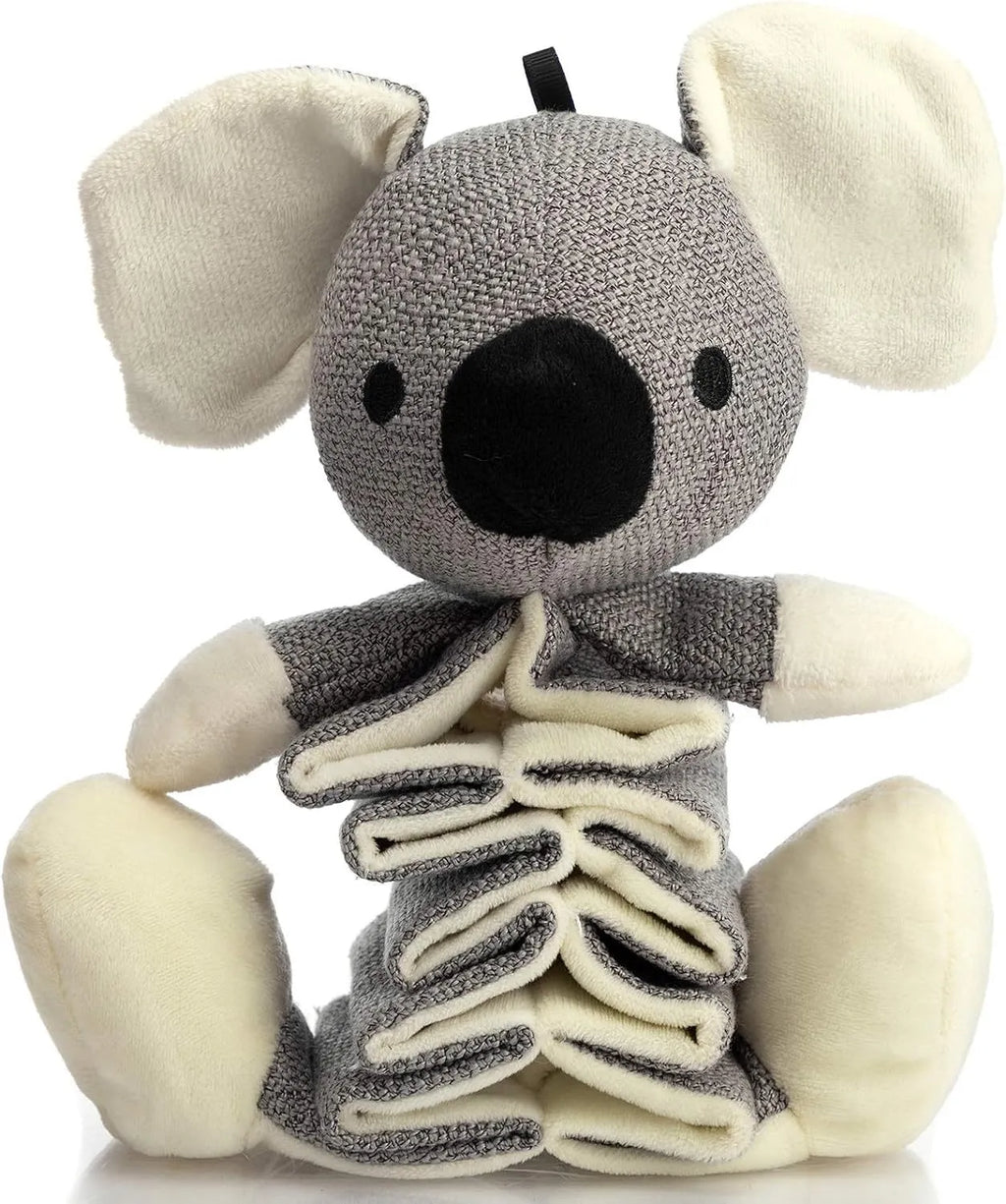 Grey koala dog plush squeaky toy with crinkle paper, measuring 30cm long.