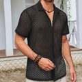 Men's short sleeve mesh shirt with lapel in cotton blend fabric, solid colour options