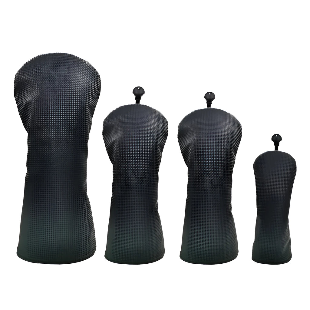 Black golf club cover for No.1 wood with velvet lining on a golf course setting