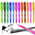Set of heat-erasable gel pens with plastic bodies and stainless steel nibs in multiple colours.