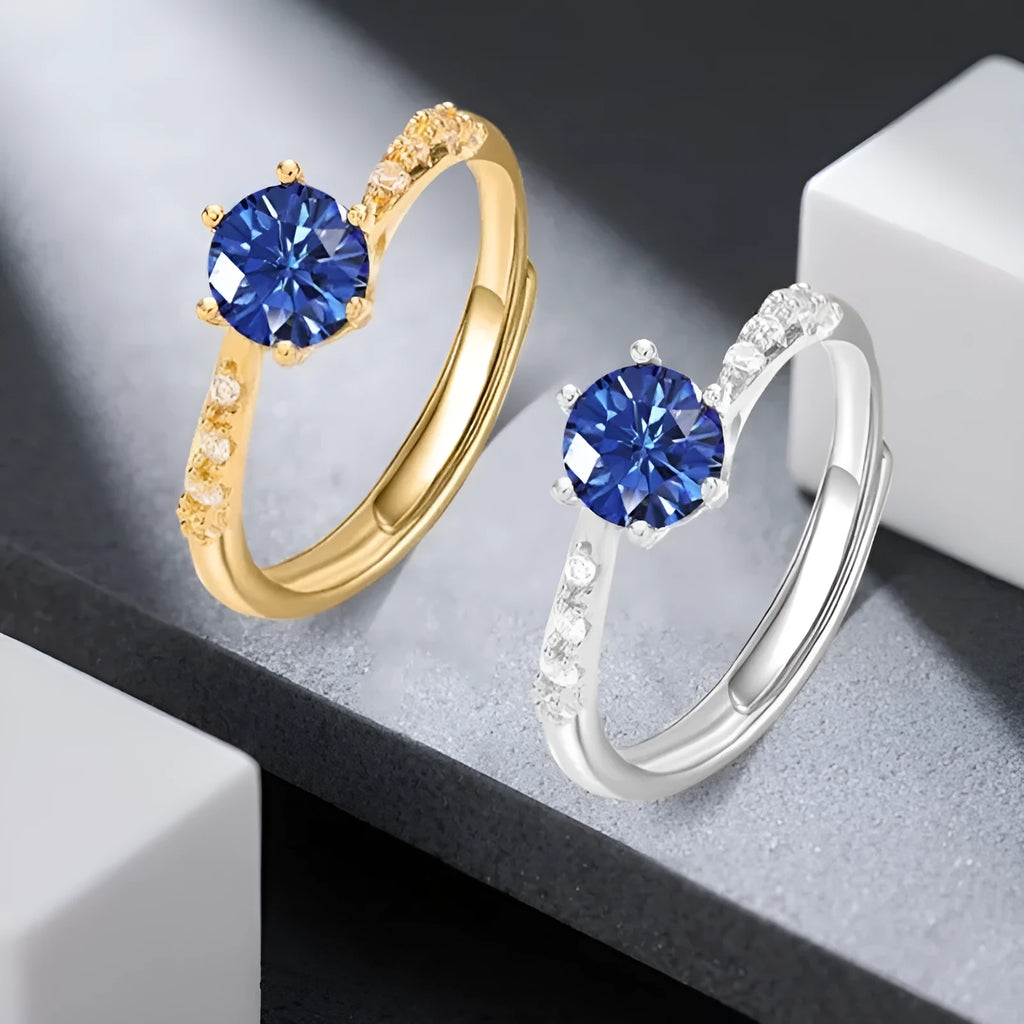Women's adjustable open copper ring in platinum colour, geometric U-shape with round element, Korean style