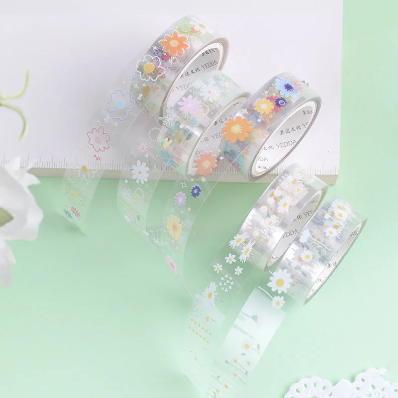 Transparent 1.5cm adhesive tape roll in Midsummer Daisy colour for journal decoration