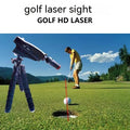 Golf putter laser aiming instrument showing laser dot alignment on a practice green.