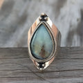 Ancient silver teardrop ring for women with copper electroplated band and stone-effect sticker, sizes 6-10