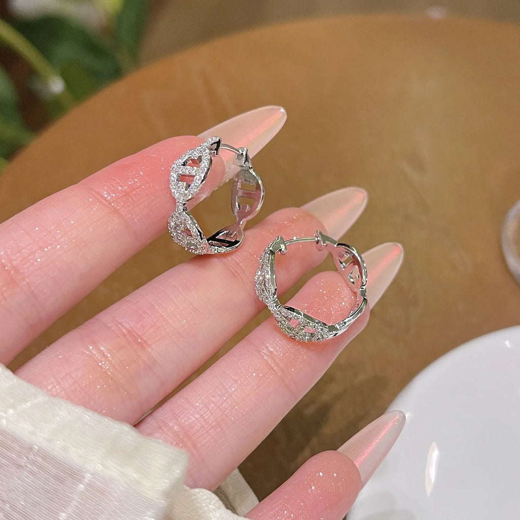 Electroplated casual earrings with diamond-effect design in silver, gold, and rose gold thick gold plating